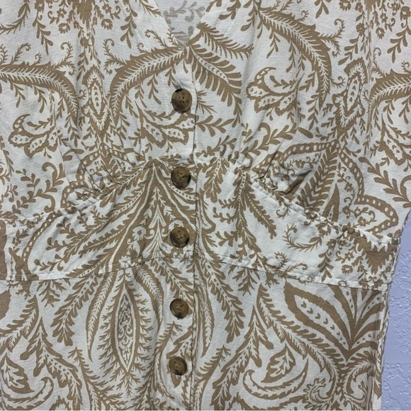 Loft Women’s Petite Floral V-Neck Button Cap Sleeve Linen Blend Flare Dress - Picture 4 of 7